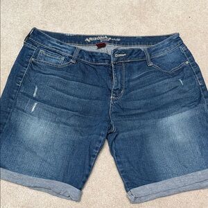 Arizona Jean Company Juniors Distressed Dark Blue Jean Shorts